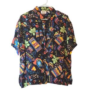 Chico's Design Colorful Print Rayon Button Up Shirt Size 3